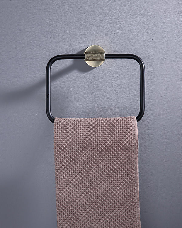 Aqua Rondo Towel Ring - Brushed Gold & Black