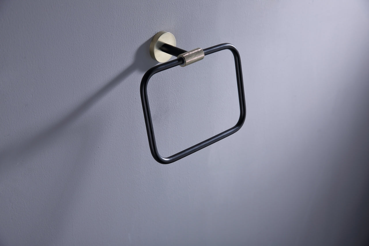Aqua Rondo Towel Ring - Brushed Gold & Black