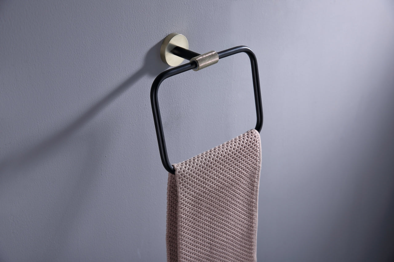 Aqua Rondo Towel Ring - Brushed Gold & Black