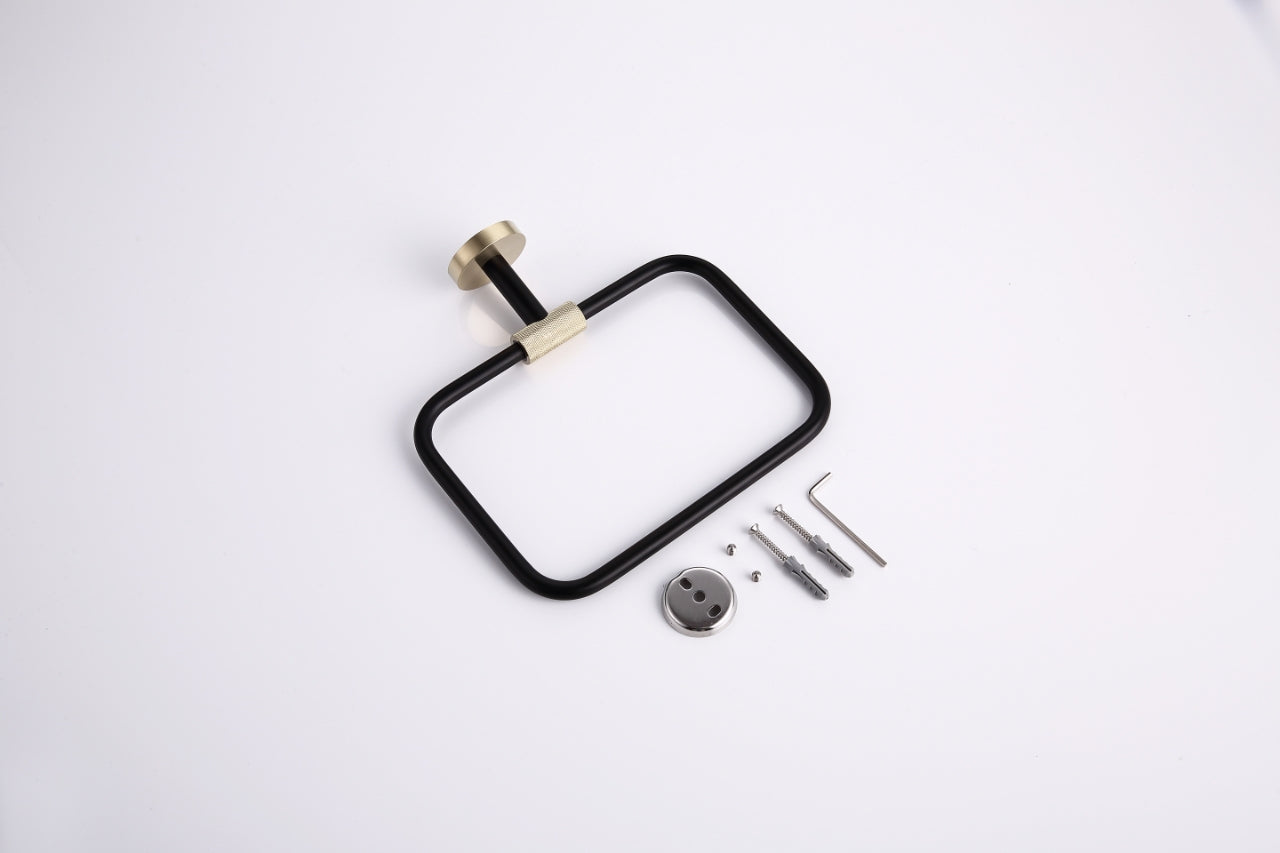 Aqua Rondo Towel Ring - Brushed Gold & Black