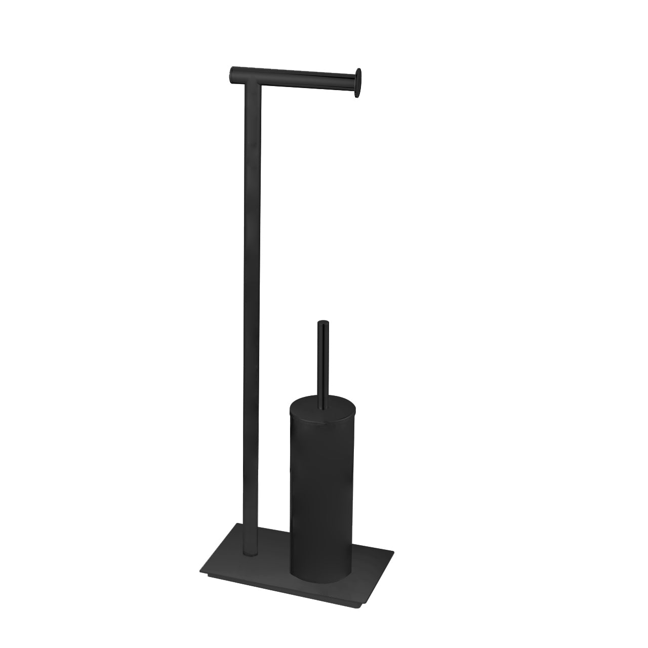Aqua Rondo by KubeBath Free Standing Toilet Paper Holder With Toilet Brush Matte Black