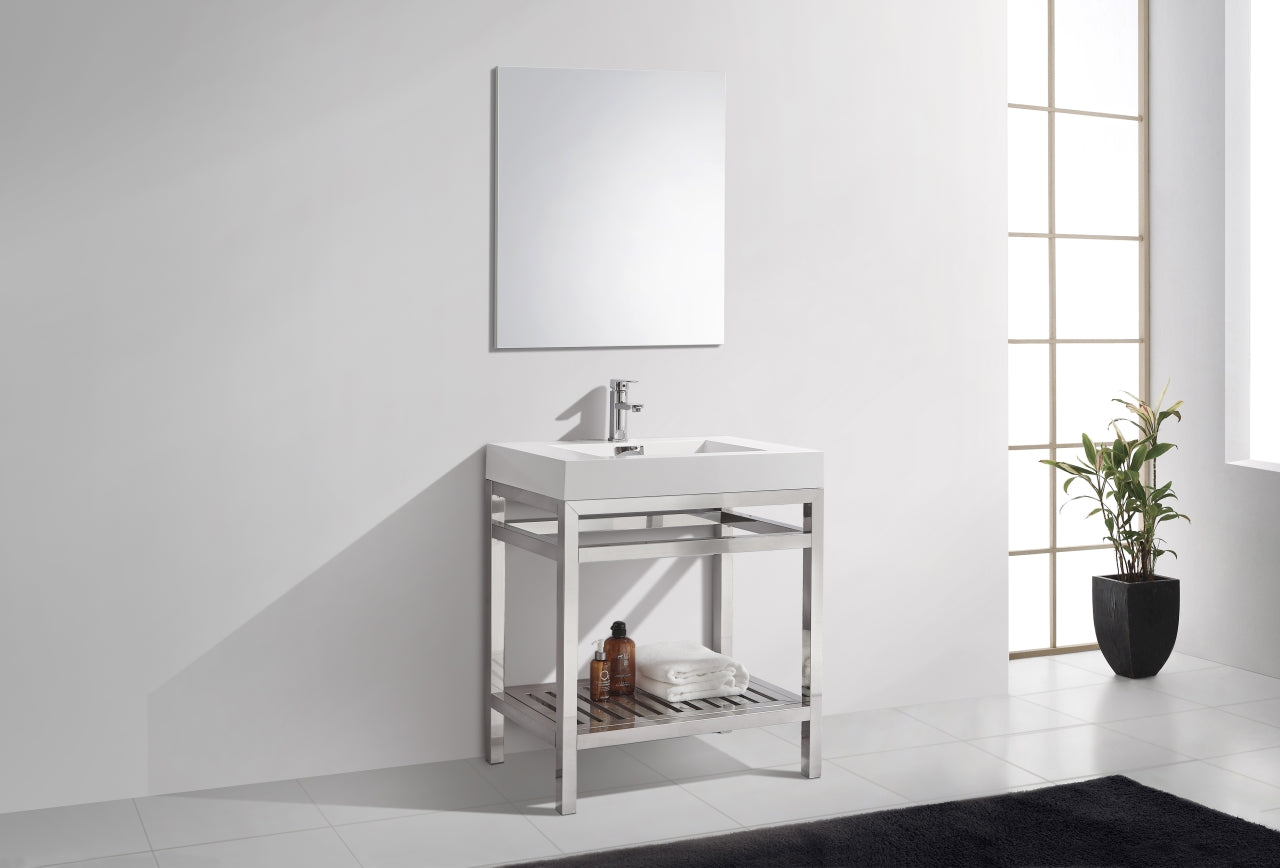 Kube Cisco 30" Stainless Steel Console w/ White Acrylic Sink Chrome
