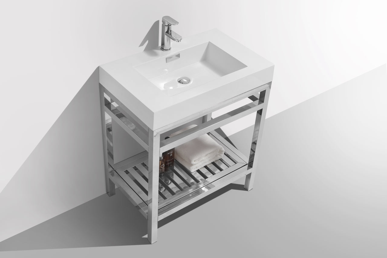 Kube Cisco 30" Stainless Steel Console w/ White Acrylic Sink Chrome
