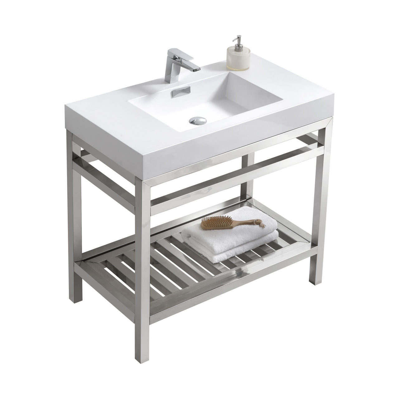 Kube Cisco 36" Stainless Steel Console w/ White Acrylic Sink Chrome