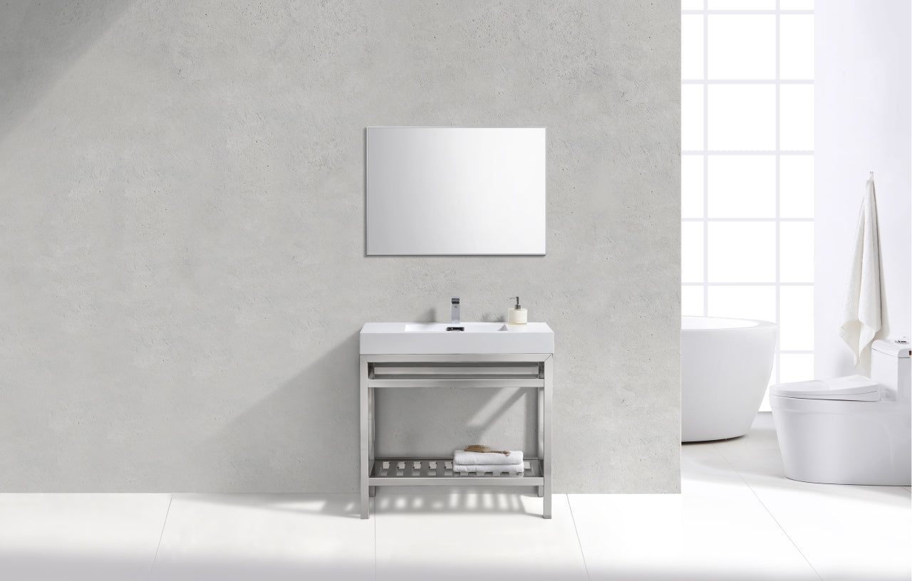 Kube Cisco 36" Stainless Steel Console w/ White Acrylic Sink Chrome
