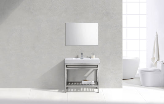 Kube Cisco 36" Stainless Steel Console w/ White Acrylic Sink Chrome