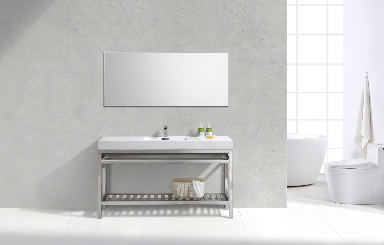 Kube Cisco 60" Stainless Steel Console w/ White Acrylic Single Sink Chrome