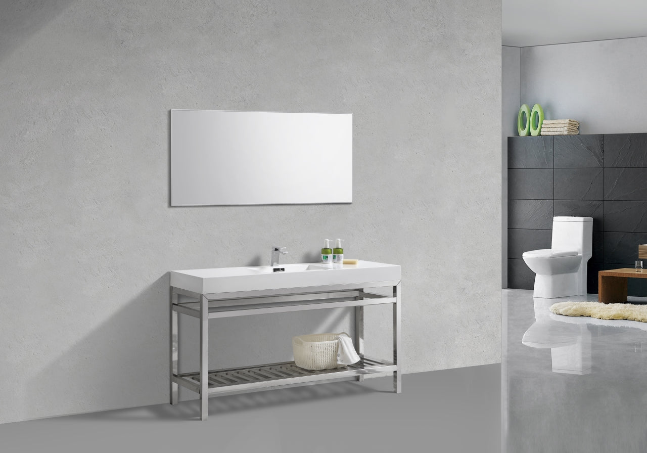 Kube Cisco 60" Stainless Steel Console w/ White Acrylic Single Sink Chrome