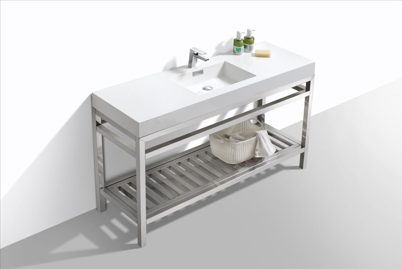 Kube Cisco 60" Stainless Steel Console w/ White Acrylic Single Sink Chrome