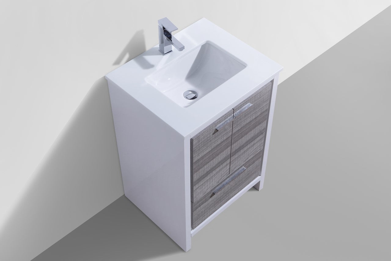 24'' KubeBath Dolce Ash Gray Modern Bathroom Vanity with White Quartz Counter-Top