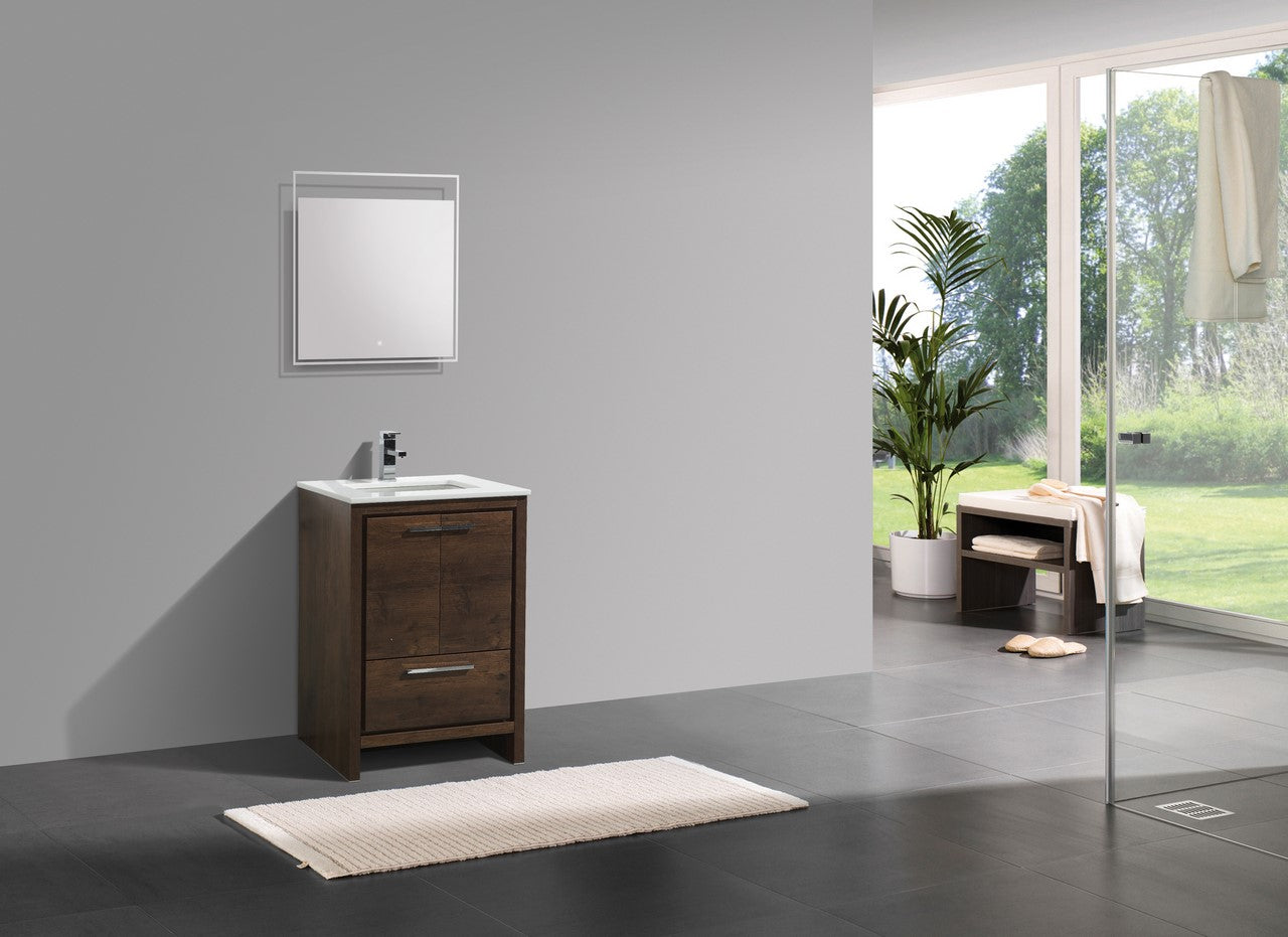 24'' KubeBath Dolce Rose Wood Modern Bathroom Vanity with White Quartz Counter-Top