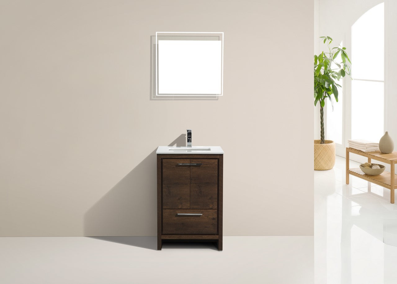 24'' KubeBath Dolce Rose Wood Modern Bathroom Vanity with White Quartz Counter-Top