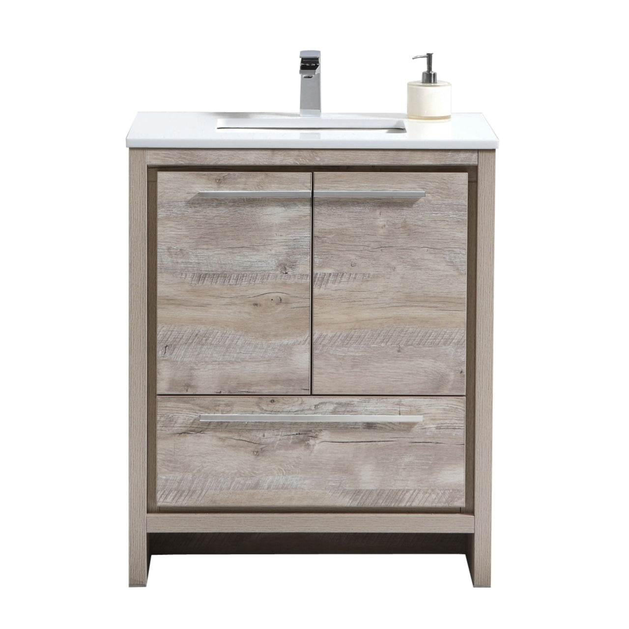 30'' KubeBath Dolce Nature Wood Modern Bathroom Vanity with White Quartz Counter-Top