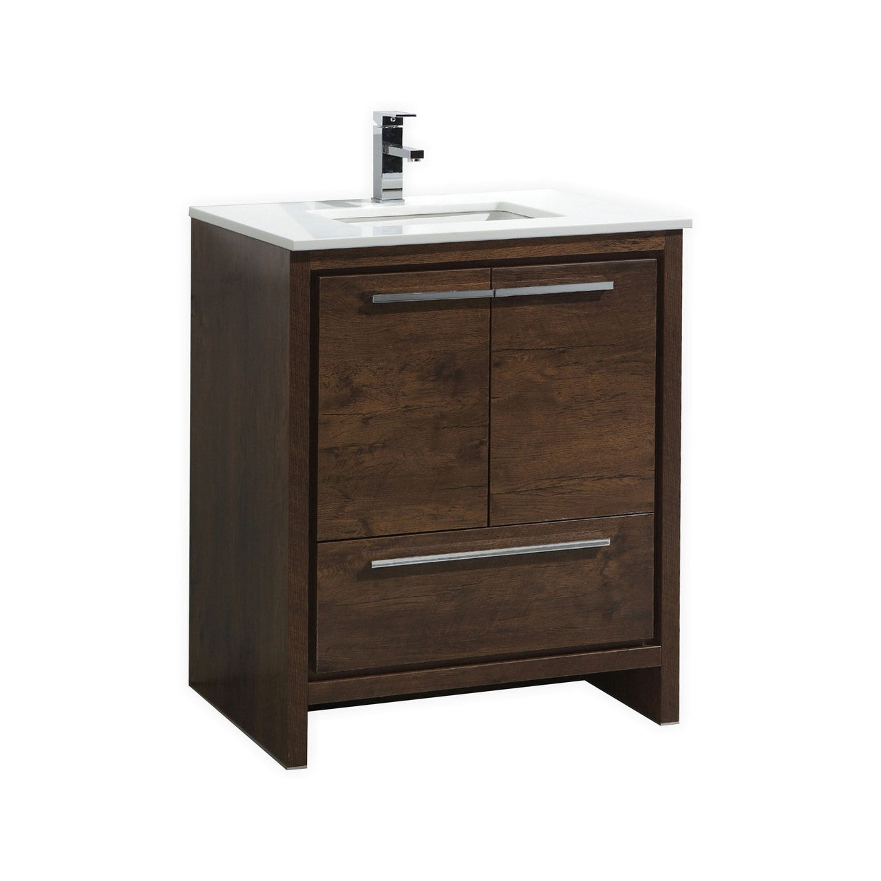 30'' KubeBath Dolce Rose Wood Modern Bathroom Vanity with White Quartz Counter-Top