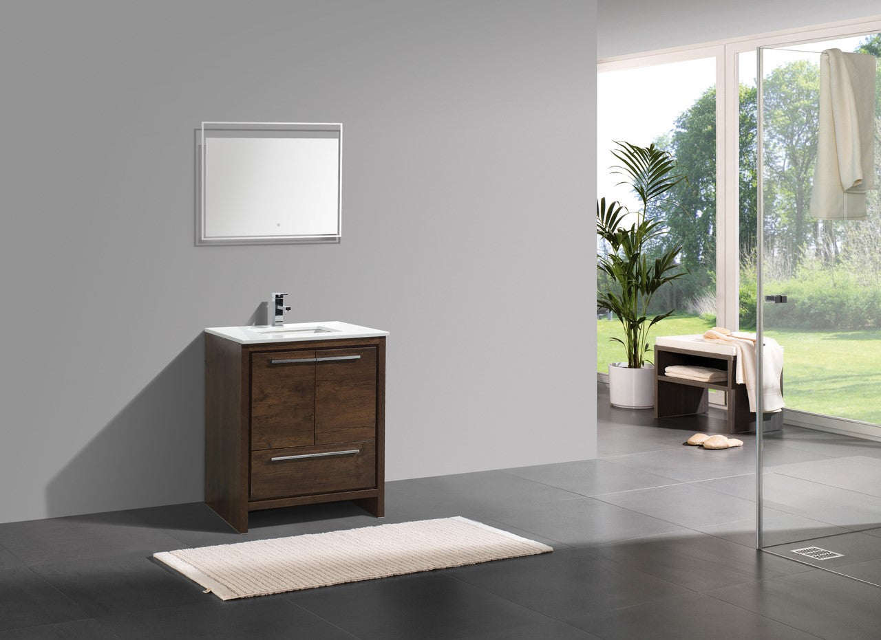 30'' KubeBath Dolce Rose Wood Modern Bathroom Vanity with White Quartz Counter-Top