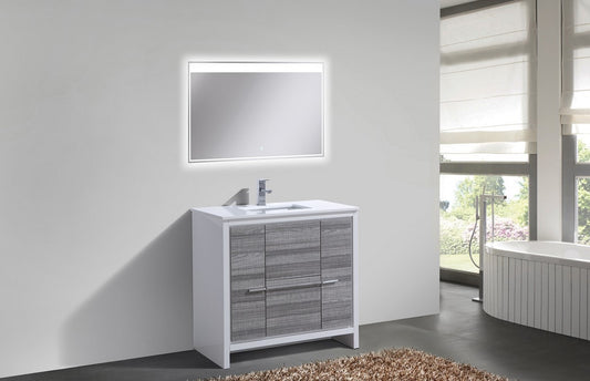 36'' KubeBath Dolce Ash Gray Modern Bathroom Vanity with White Quartz Counter-Top