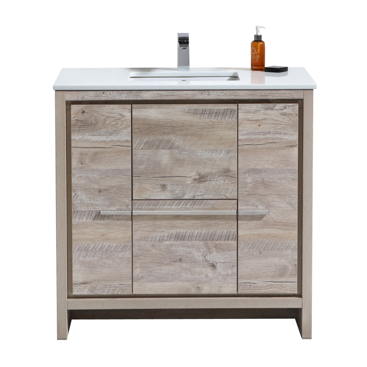 36'' KubeBath Dolce Nature Wood Modern Bathroom Vanity with White Quartz Counter-Top