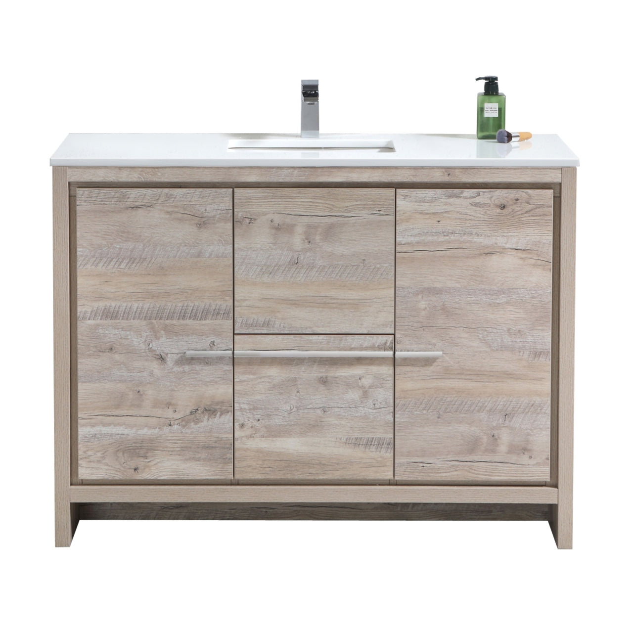 48″ KubeBath Dolce Nature Wood Modern Bathroom Vanity with White Quartz Counter-Top