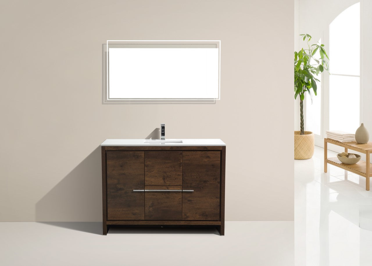 48'' KubeBath Dolce Rose Wood Modern Bathroom Vanity with White Quartz Counter-Top