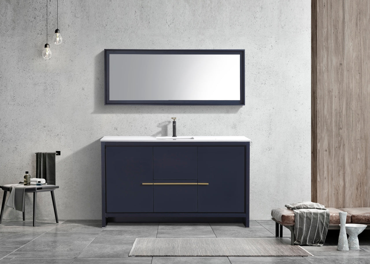 60'' KubeBath Dolce Single Sink Blue Modern Bathroom Vanity with White Quartz Counter-Top