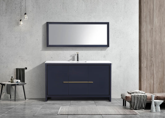 60'' KubeBath Dolce Single Sink Blue Modern Bathroom Vanity with White Quartz Counter-Top