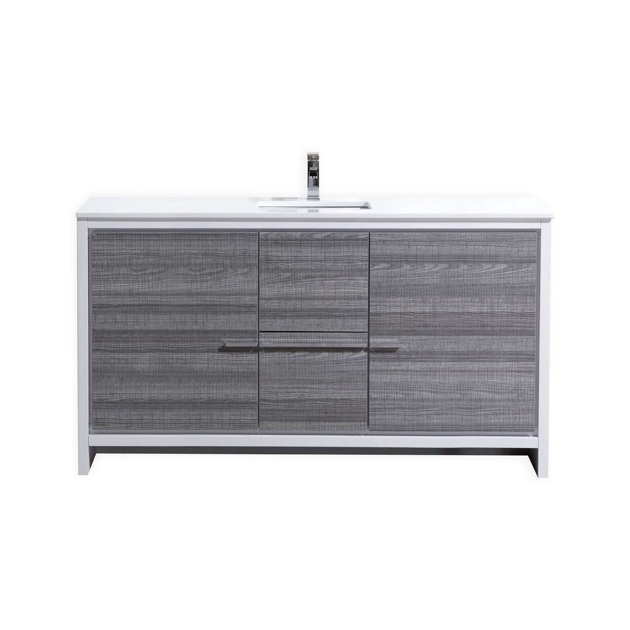 60'' KubeBath Dolce Single Sink Ash Gray Modern Bathroom Vanity with White Quartz Counter-Top