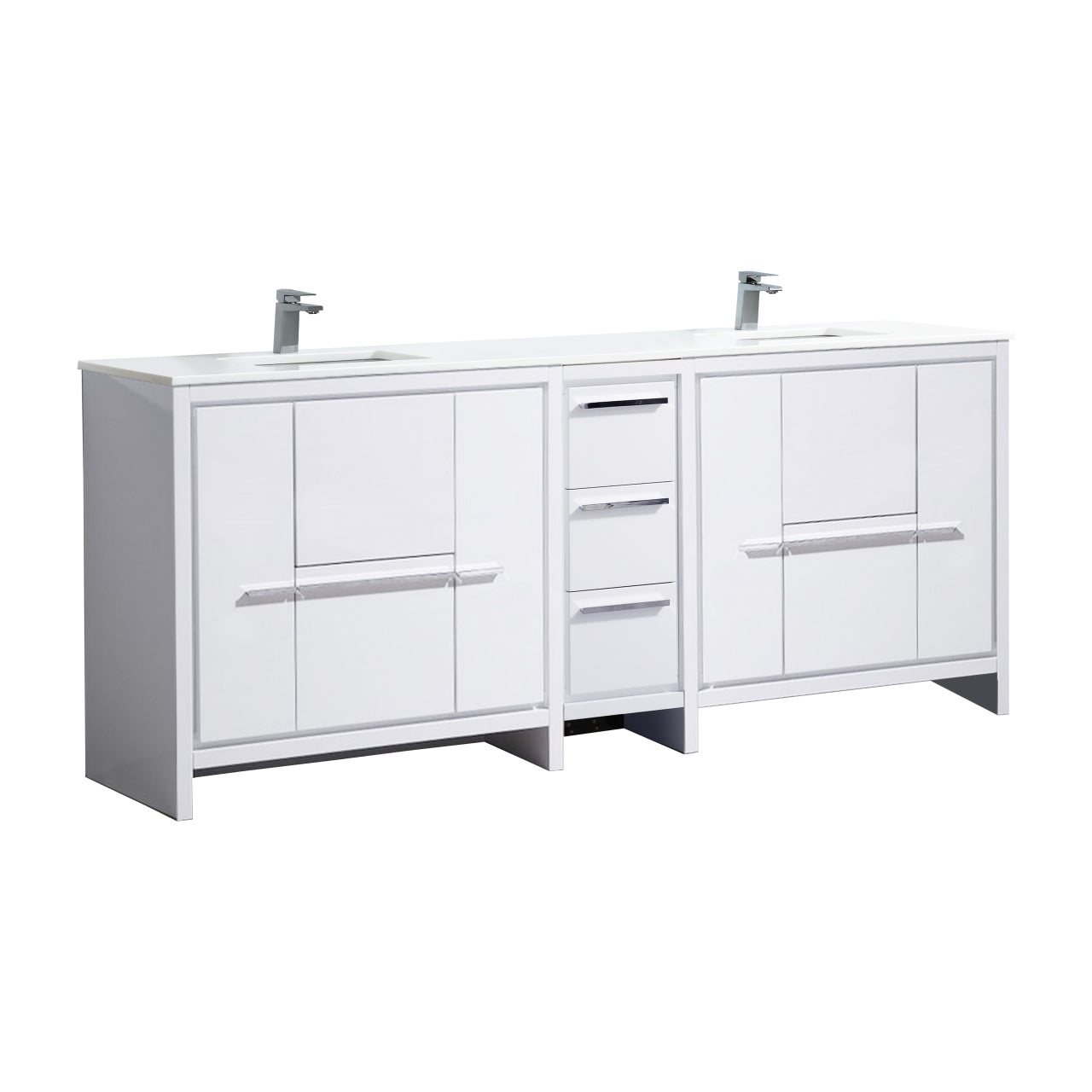 83'' KubeBath Dolce Double Sink High Gloss White Modern Bathroom Vanity with White Quartz Counter-Top