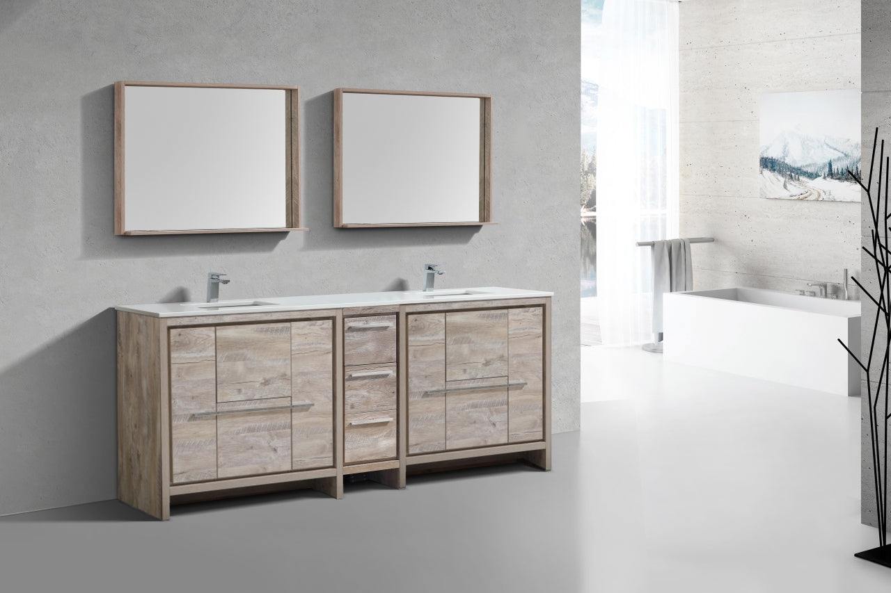 83'' KubeBath Dolce Double Sink Nature Wood Modern Bathroom Vanity with White Quartz Counter-Top