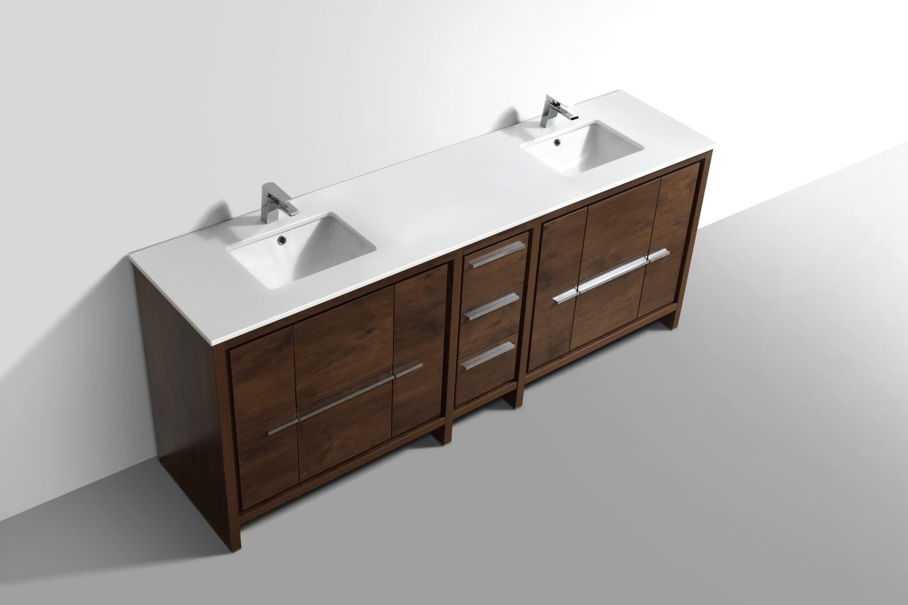 83'' KubeBath Dolce Double Sink Rose Wood Modern Bathroom Vanity with White Quartz Counter-Top