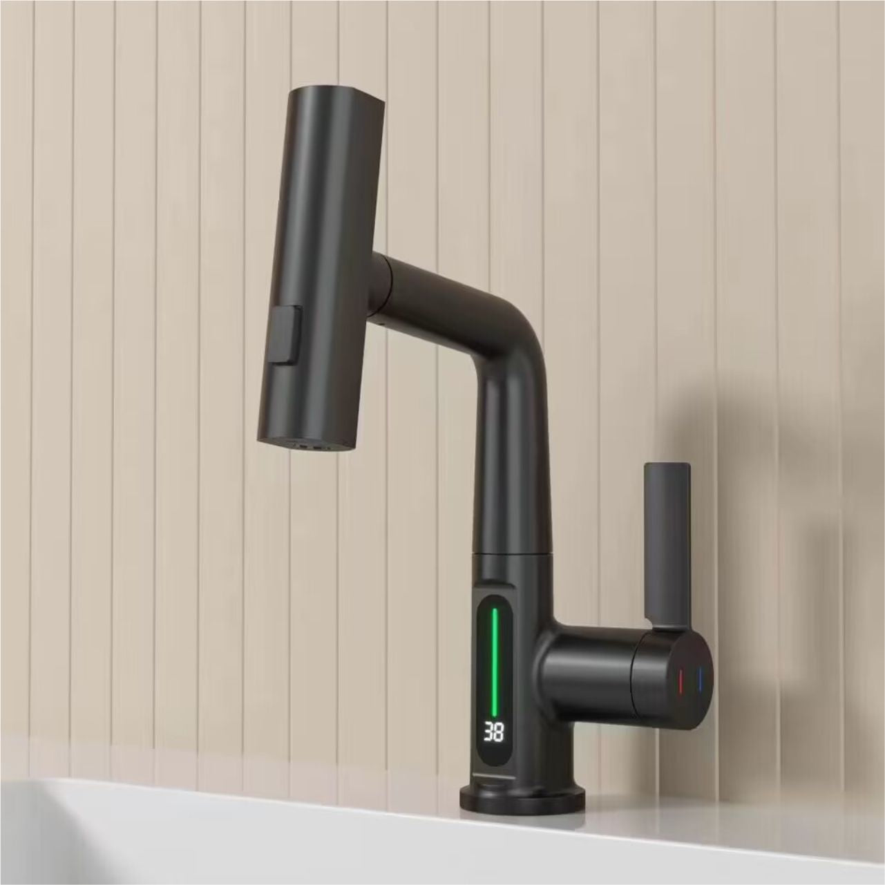 Aqua Klein Single Lever Temperature Digital Display Faucet Matte Black