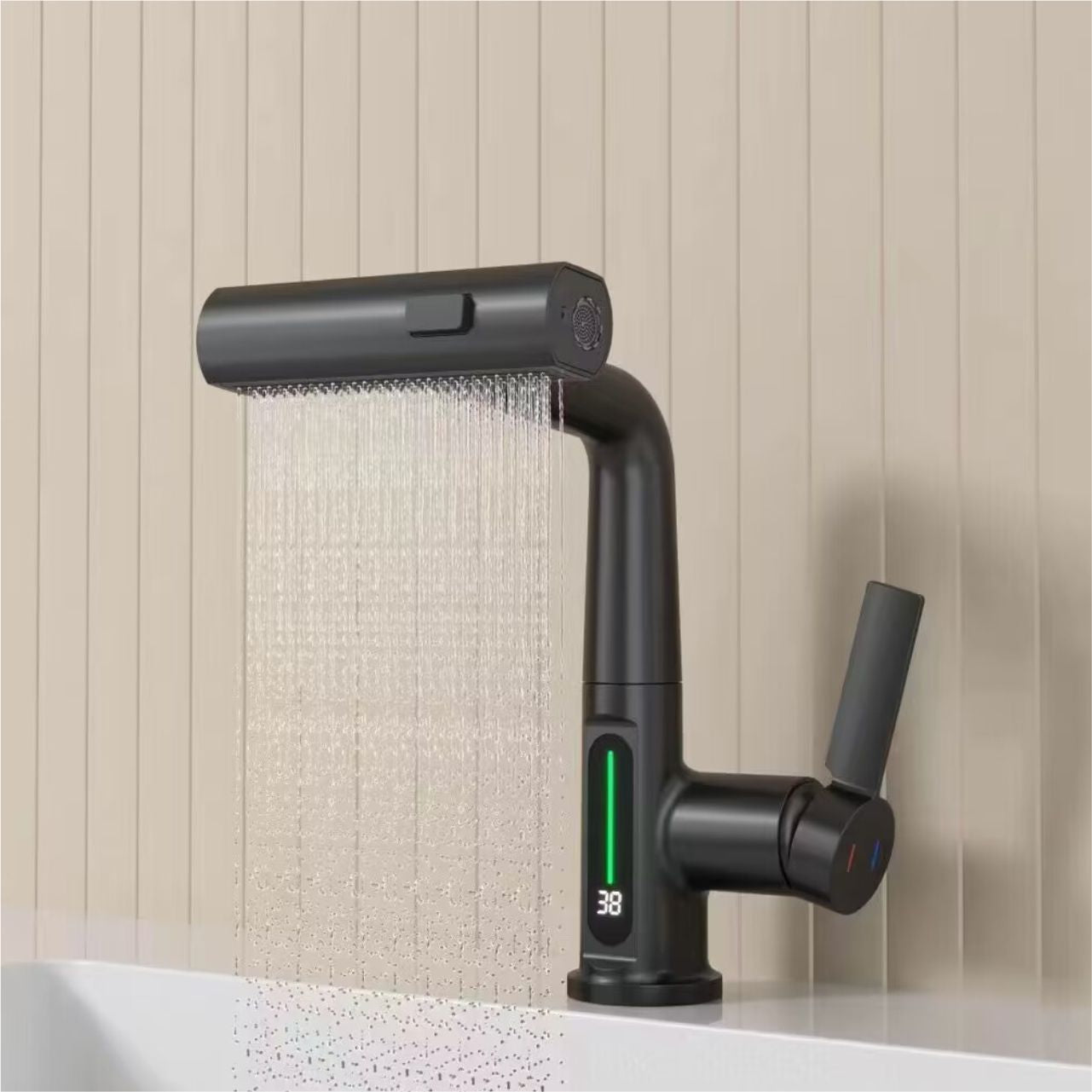 Aqua Klein Single Lever Temperature Digital Display Faucet Matte Black