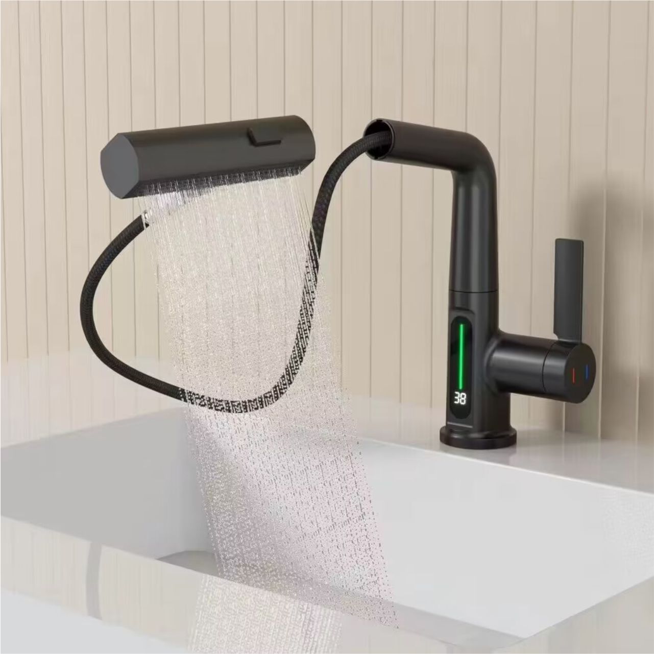 Aqua Klein Single Lever Temperature Digital Display Faucet Matte Black