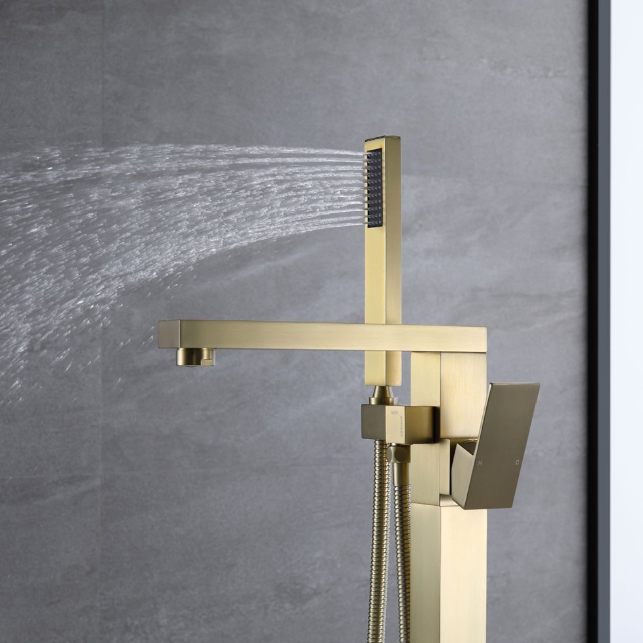 Aqua Squadra Floor Mounted Soaker Tub Faucet Brushed Gold