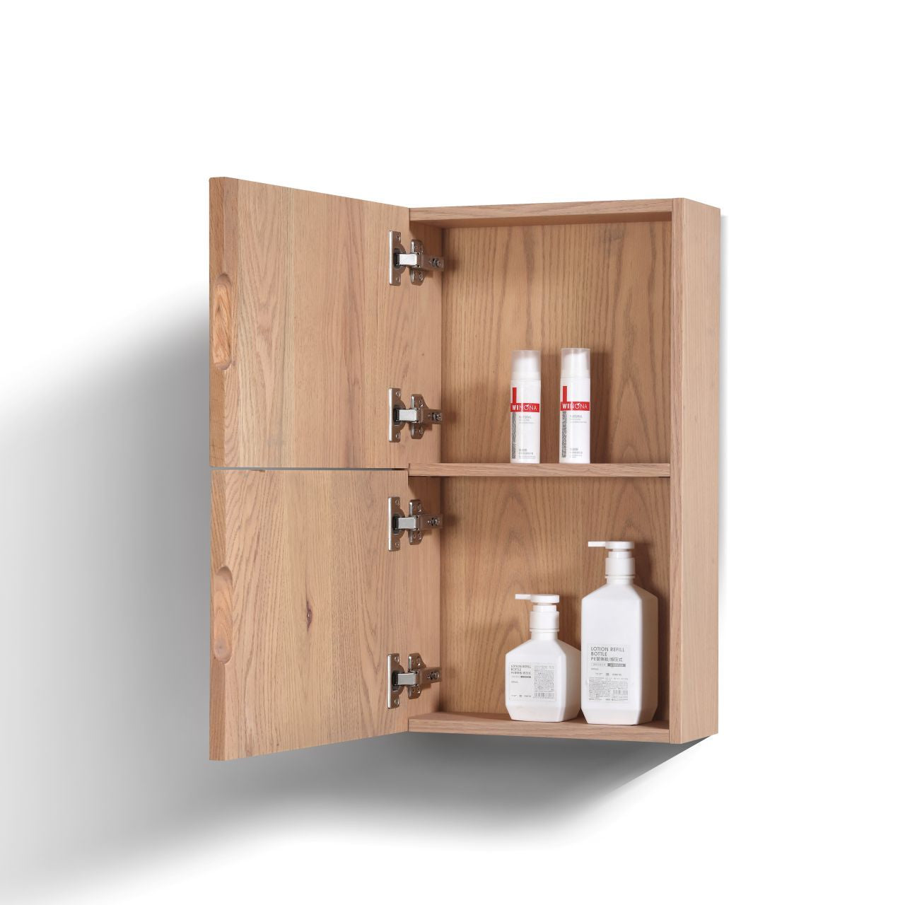 Bathroom Linen Side Cabinet w/ 2 Storage Areas Oak Wood