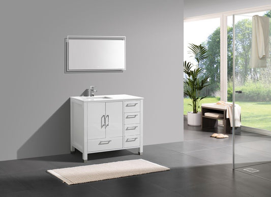 Anziano 40" Gloss White Vanity w/ Quartz Countertop