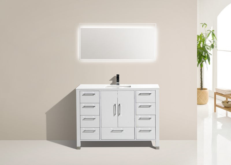 Anziano 48" Gloss White Vanity w/ Quartz Countertop