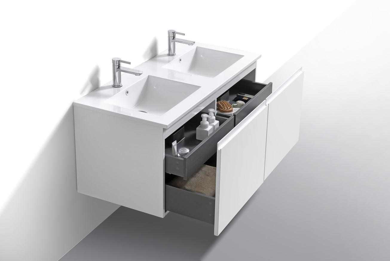 48'' Balli Double Sink Modern Wall Mount Bathroom Vanity Gloss White