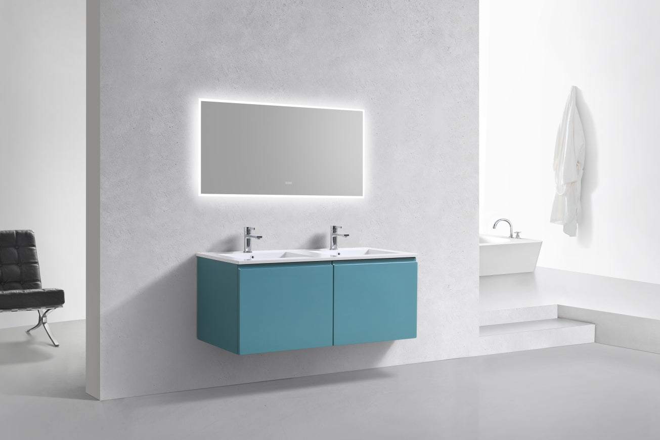 48'' Balli Double Sink Modern Wall Mount Bathroom Vanity Teal Green