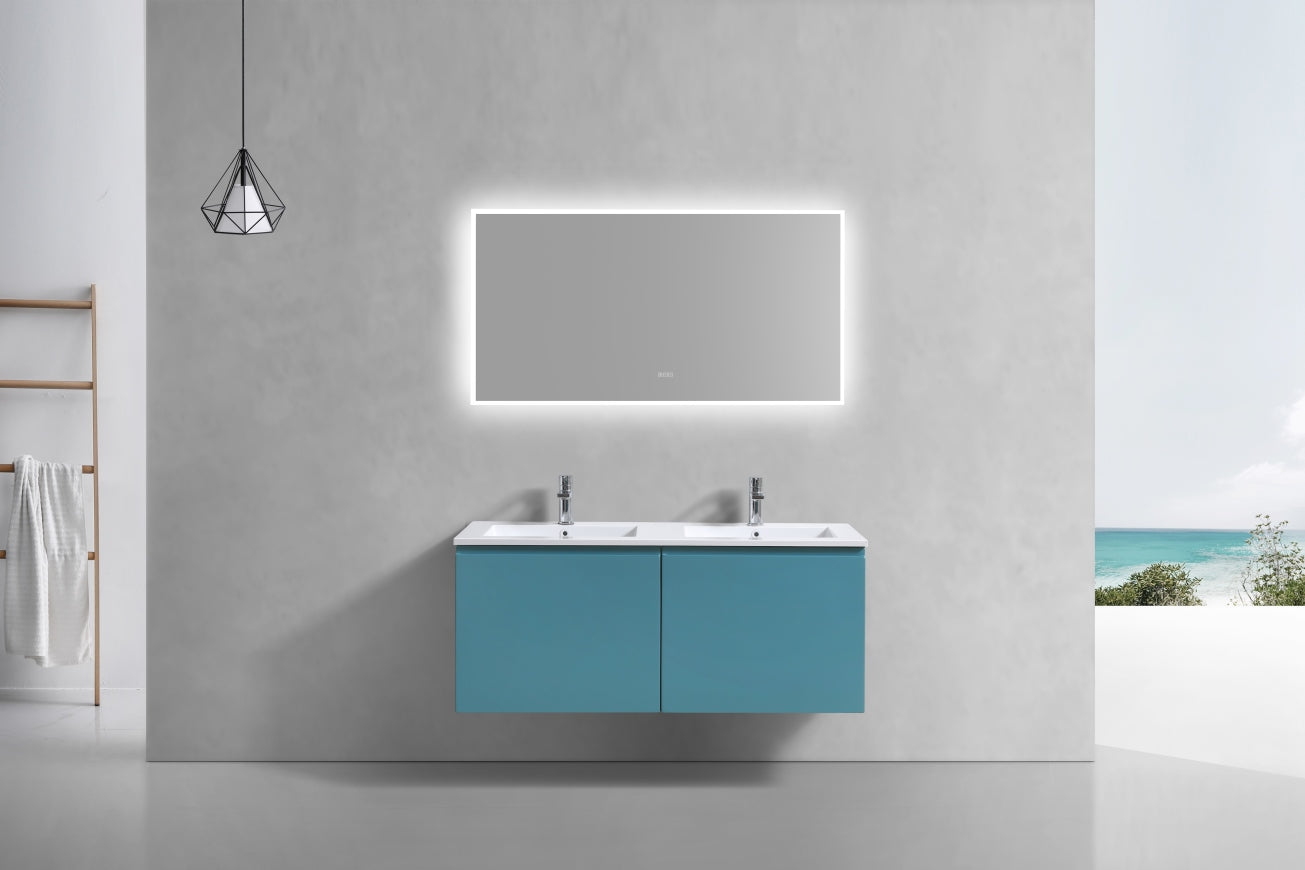 48'' Balli Double Sink Modern Wall Mount Bathroom Vanity Teal Green