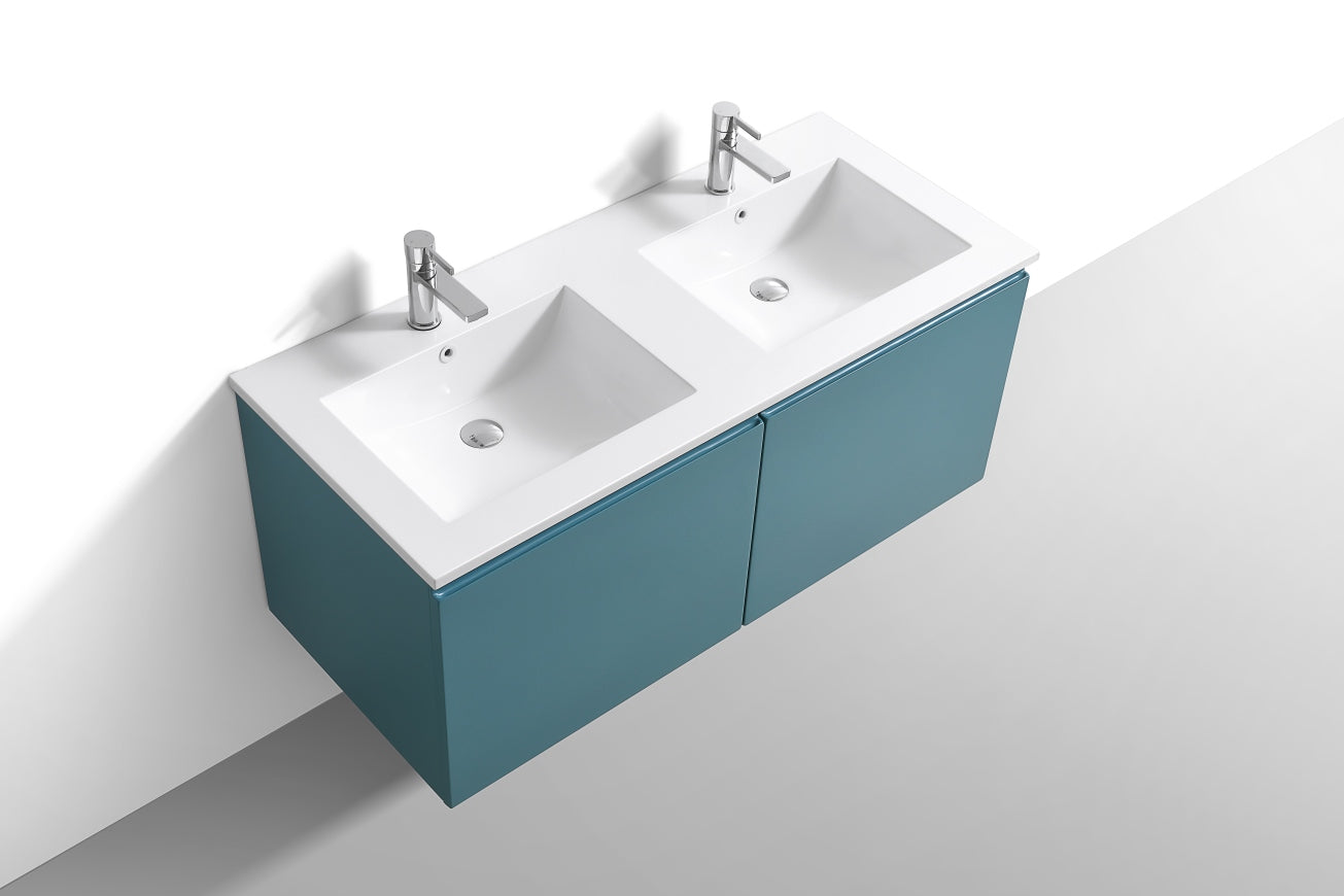 48'' Balli Double Sink Modern Wall Mount Bathroom Vanity Teal Green