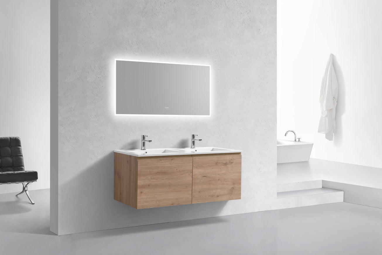 48'' Balli Double Sink Modern Wall Mount Bathroom Vanity White Oak