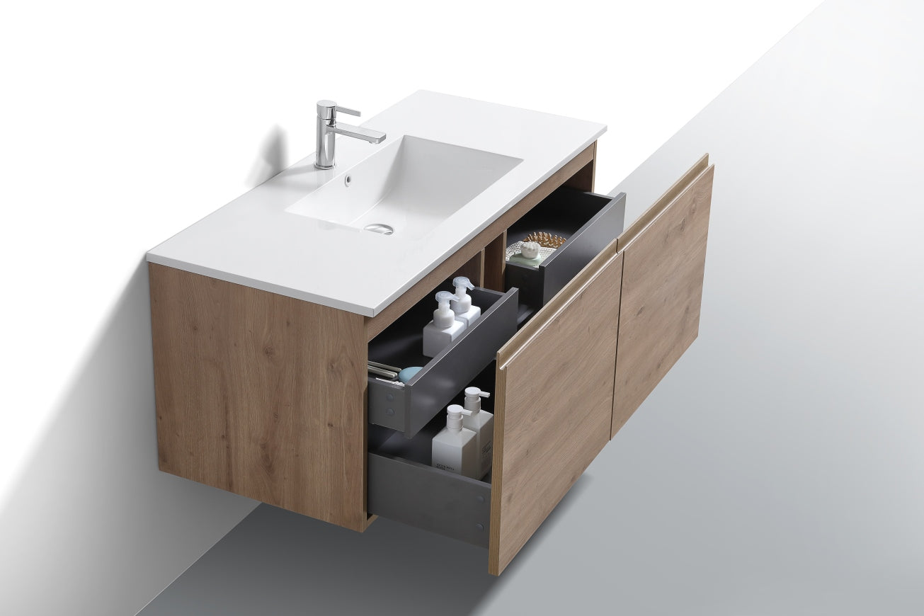 48'' Balli Single Sink Modern Wall Mount Bathroom Vanity White Oak