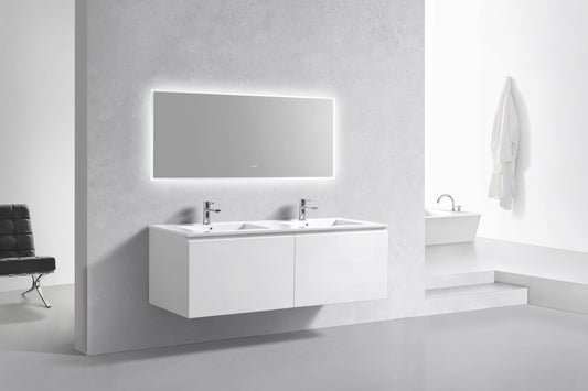 60'' Balli Double Sink Modern Wall Mount Bathroom Vanity Gloss White