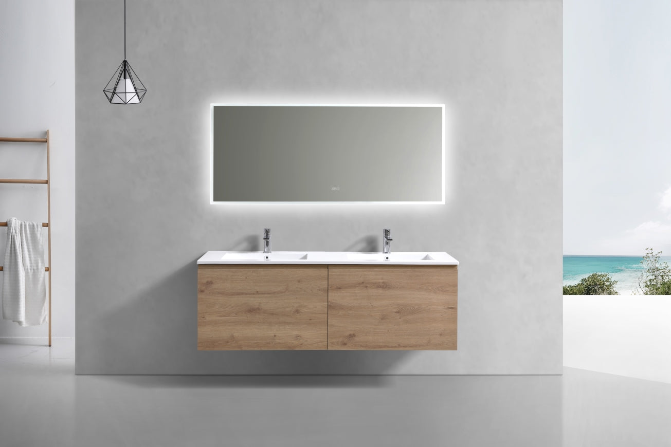 60'' Balli Double Sink Modern Wall Mount Bathroom Vanity White Oak