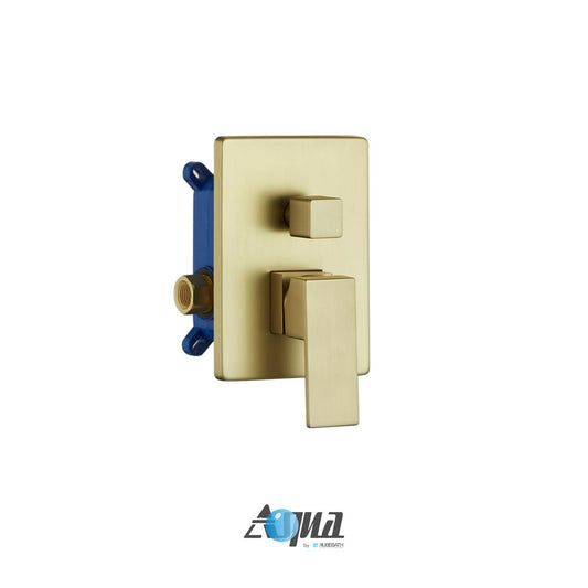Aqua Piazza Brushed Gold Brass Shower Set w/ 8" Square Rain Shower and Handheld