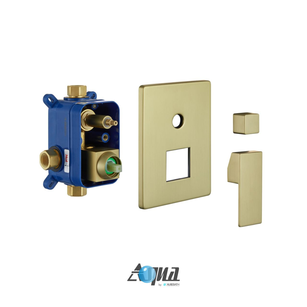Aqua Piazza Brushed Gold Shower Set w/ 8" Ceiling Mount Square Rain Shower and Handheld