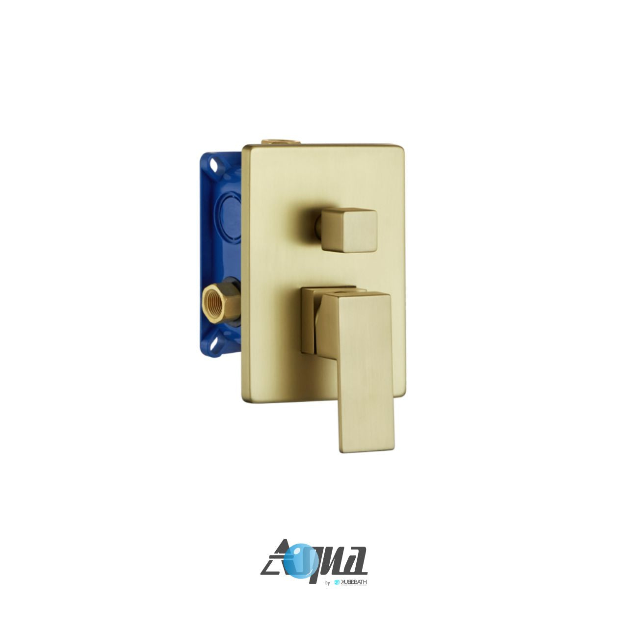 Aqua Piazza Brushed Gold Brass Shower Set w/ 8" Ceiling Mount Square Rain Shower, Handheld and Tub Filler