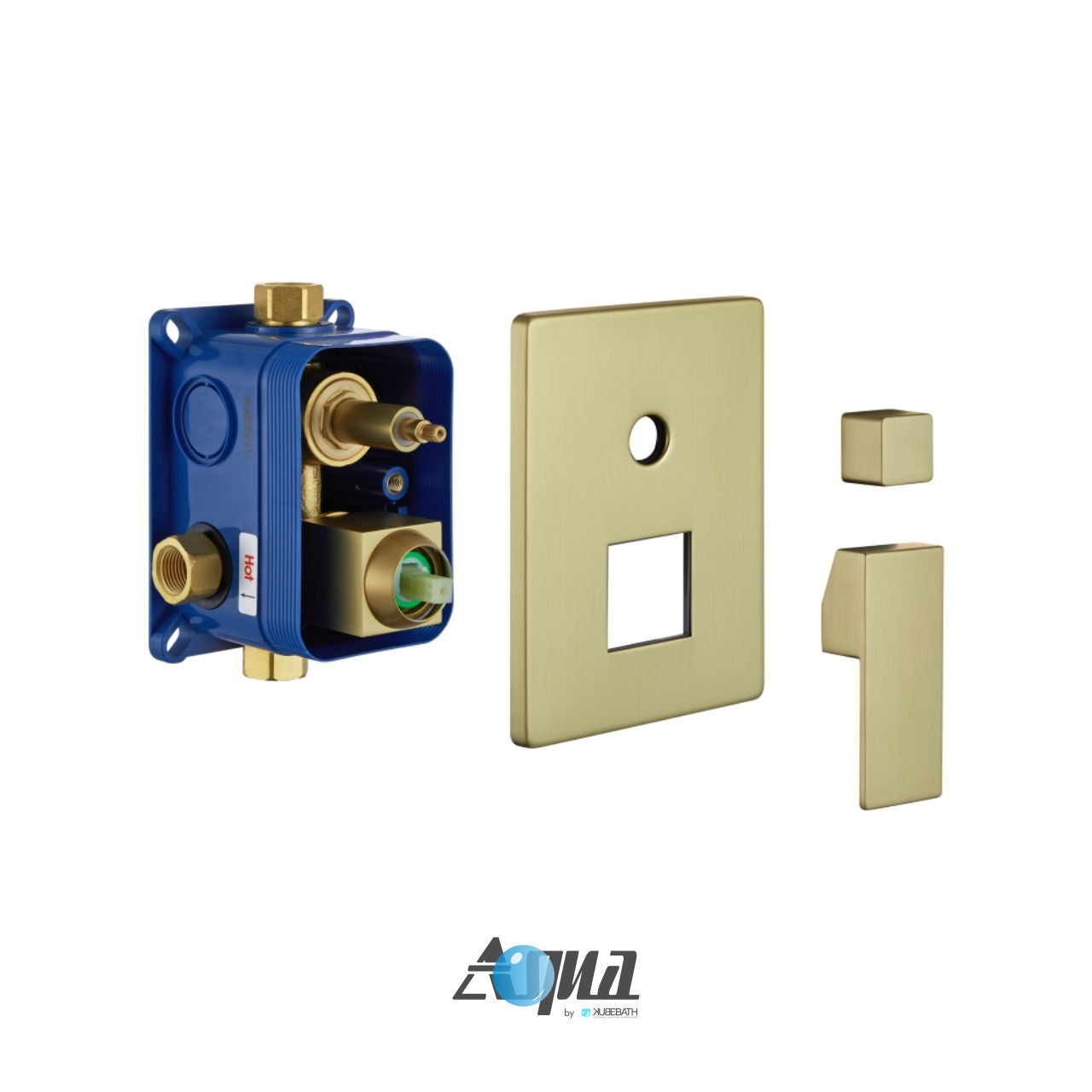 Aqua Piazza Brushed Gold Brass Shower Set w/ 8" Ceiling Mount Square Rain Shower, Handheld and Tub Filler