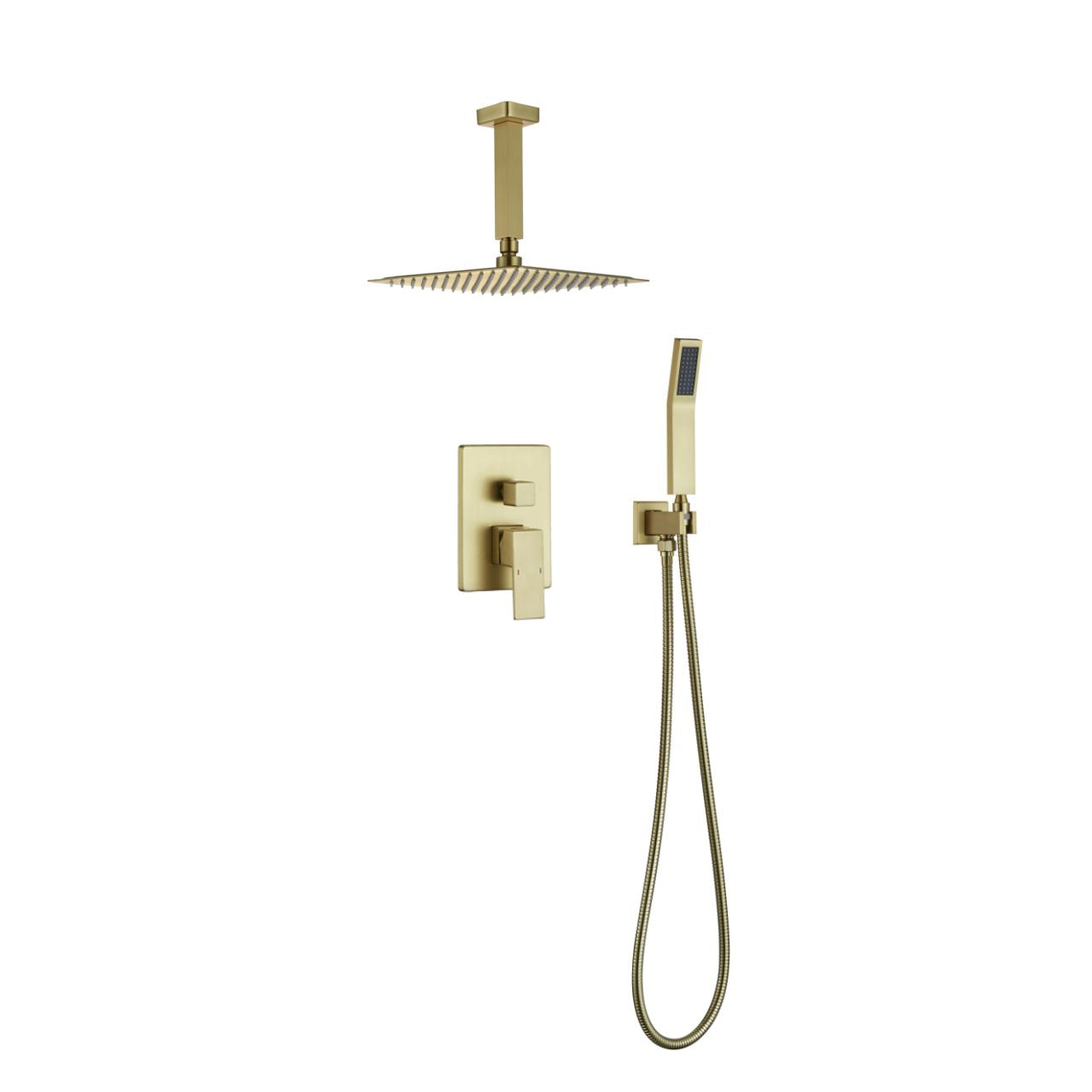 Aqua Piazza Brushed Gold Shower Set w/ 8" Ceiling Mount Square Rain Shower and Handheld