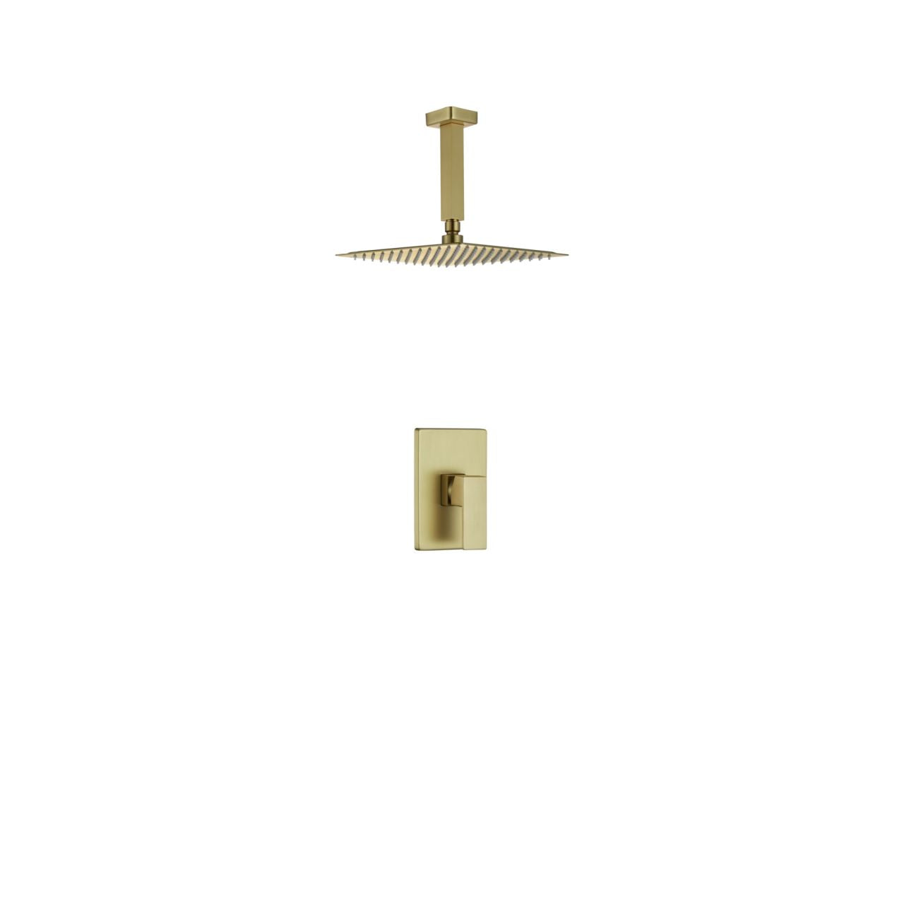 Aqua Piazza Brushed Gold Shower Set w/ 12" Ceiling Mount Square Rain Shower Head